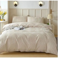 Tufted Textured Jacquard Quilt Cover Set- Beige - King Size