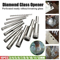 10 Pcs Diamond Glass Drill Bit Set Core Cutter & Saw Tool