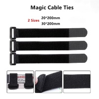 Magic Cable Ties Reusable Winder Coded Organiser Cords Hook Loop Black - 20*300mm  20PCS