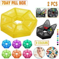 Weekly Pill Organiser 7 Day Medicine Box Tablet Case Dispenser 2 Pack - Green
