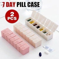 2X 7 Day Weekly Pill Box Medicine Tablet Organizer Dispenser Container Case - Pink