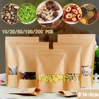 10-200x 9*14+3cm Stand Up Bag Kraft Paper Seal Packaging Window Zip Lock Pouch - 10 PCS