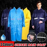 Unisex Waterproof Raincoat 2XL Size Lightweight Hooded Long Work Outdoor Overcoat - Navy