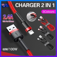 Baseus USB Charging Cable Data Charger Cord For iPhone 13 12 11 XS XR 8 7 iPad 1PC 2M - Red+ Red