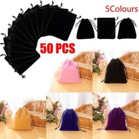 50X Small Velvet Cloth Drawstring Bags Gift Bag Jewelry Ring Pouch Earring Favor 9x12 - Black