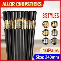 10Pairs Premium Fiberglass Reusable Chopsticks - Dishwasher Safe - Golden-1