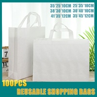 100PCS Reusable Non Woven Shopping Bags Eco Friendly Washable Tote Bags White - 41X35X12CM
