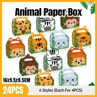 24X Jungle Safari Animal Gift Boxes Bag Favour Present Wrapping Candy Cookie Box