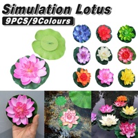 9pcs Simulation Lotus Flowers Leaves Water Lily Pond Fish Tank Decoration