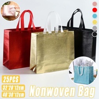25PCS Embossed Non-Woven Tote Bag Fashion Shopping Gift Packaging Bag - Black-40*30*12cm