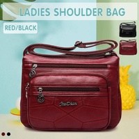 Multi Pocket Women Shoulder Bag Leather Crossbody Handbag Everyday Messenger - Black