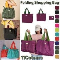 Ultra-Light Foldable Large Capacity Portable Shopping Bag with Drawstring Mouth - Black - L