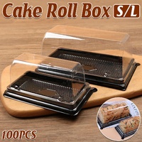 100pcs Transparent Long Arch Cake Box Baking Bread Omelet Packaging Container - Large