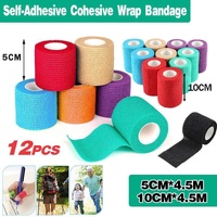12 Pack Self Adhesive Cohesive Wrap Bandage for Pets and Everyday Protection - 12PCS Black(5CM*4.5M)