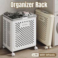 Folding Laundry Basket with Wheel Large Capacity Removable Dirty Clothes Storage - White-M