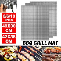 3/6/10PCS Non-Stick BBQ Grill Mat Mesh Liner Cooking Barbecue Sheet Baking Pad - 40X30cm-6PCS