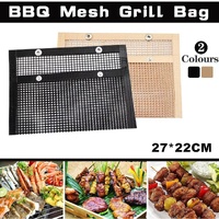 BBQ Mesh Grill Bag 27x22cm Non Stick Reusable Barbecue Grilling Basket Net - Copper