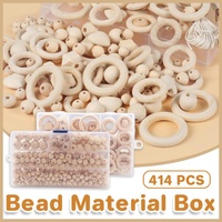 414pcs DIY Beading Kit Round Wooden Beads Set Craft Jewelry Supplies Home Decor
