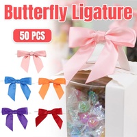 50pcs Bow Gift Packaging Sealing Tie Drawstring Baking Wrap Bag Decorative Ties - Orange