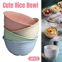 4pcs Wheat Straw Rice Bowl Round Noodle Bowl Drop Proof Kitchen Tableware Set