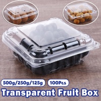 100pcs Transparent Plastic Fruit Box with Tape Cover Storage Packaging for Fruit - 250g