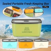 4pcs Sealed Crisper Food Storage Container Set Bento Box Refrigerator Organizer