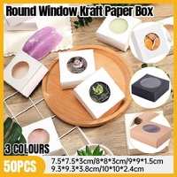 50PCS Handmade Soap Paper Box Round Window Kraft Black White Candy Biscuit Box - Black-50pcs 10*10*2.4CM