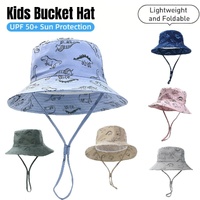 Cartoon Dinosaur Bucket Hat with Wide Brim for Summer Sun Protection - Khaki