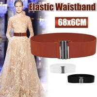 Women Elastic Waist Belt Stretch Cinch Wide Band with Metal Buckle for Dress 3Colours - White