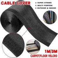 Cable Cover Nylon Sticky Wire Protector Floor Blanket Reusable Cord Tube Cover - Black-3Meter(with adhesive)-Floor
