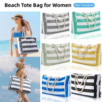 Large Bohemian Striped Canvas Beach Bag Zipper Tote for Travel Outdoor Vacation - Yellow