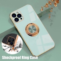 Light Cyan Luxury Shockproof Silicone Ring Case Stand Cover for iPhone 14 13 12 Pro Max - iPhone 12 Pro Max
