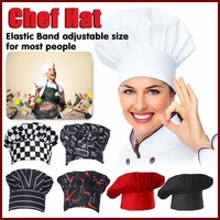 Adjustable Chef Cap with Elastic Band for Kitchen Cooking Baking Catering Use - Black+White