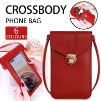 Touch Screen Crossbody Phone Bag with Clear Window PU Leather Wallet Purse - Red
