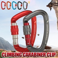 25KN Screwgate Locking Rock Climbing Carabiner Clip Aluminum D Ring Hook Buckle - Red