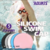 Aolikes Silicone Swimming Cap Waterproof Unisex Swim Hat for Men and Women - White