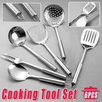 6PCS Stainless Steel Kitchen Utensil Set with Frying Spatula Colander and Spoon