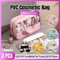 3pcs Large Capacity Waterproof Makeup Bag Set Translucent PU Travel Storage Bag - Cosmetic-Bag-3pcs-Black