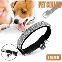 Suede Adjustable Pet Collar with Rhinestone for Cat Puppy 5 Colours Quick Release - Pink
