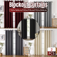 2pcs Semi Blackout Curtain Fabric Solid Colour Home Decor Drapes for Living Room - Black - 132x213cm