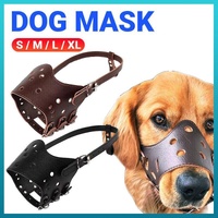 Adjustable Leather Pet Dog Mask Mouth Muzzle Anti Barking Bite Stop Chewing Brown - S