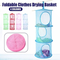 Foldable Clothes Drying Basket Three-layer Hanging Storage Breathable Organizer - Red