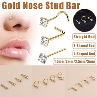 Stainless Steel Nosepiece with Gold Nose Stud Stylish Piercing Jewellery Women - Straight Rod-1.5mm