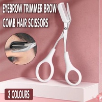 3Pcs Eyebrow Razor Set Facial Trimmer Shaver Blade Hair Remover Beauty Tool - White+Clear Eyebrow Razor+Scissor