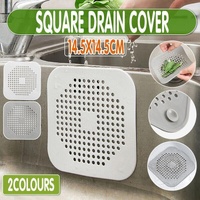 2X Square Drain Cover For Shower Drain Hair Catcher Flat Silicone Plug For Bath - Grey