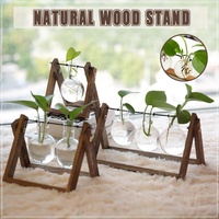 Wood Stand Glass Vase Terrarium Hydroponic Hanging Planter Home Decor - S With 1 Bottle