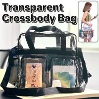 Clear Tote Bag Plastic Transparent Purse Handbag Zipper Security Event Stadium - Black