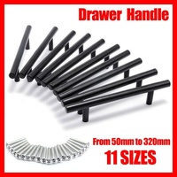 5PCS Black Kitchen Cabinet Door Handles Stainless Steel Door Drawer Pull T Bar - 200mm/128mm