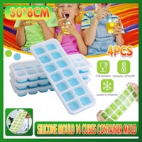 4Pcs Ice Cube Tray With Lid Easy Release Silicone Mould 14 Cubes Container Mold - Blue