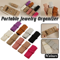 Portable Microfiber Jewelry Storage Bag Roll Organizer for Earrings Necklaces - Pink